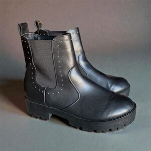 Steve Madden Black Studded Ankle Boots Edgy Moto Style Booties Hardware Detail
